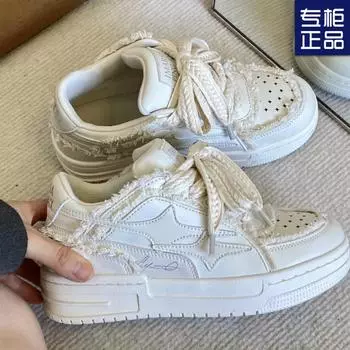 Популярные американские кроссовки для сноуборда, детские, новинка 2024 года, осенние, универсальные, в стиле Гонконга, белые, легкие, на толстой подошве, спортивные туфли 35 белый