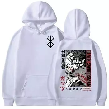 Популярные аниме Berserk Guts с капюшоном с принтом для мужчин и женщин, винтажные толстовки с капюшоном в стиле манга, уличная одежда больших размеров, удобная толстовка, толстовка в стиле Харадзюку S чёрный