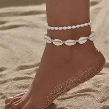 Популярные аксессуары для ног, пляжные ракушечные жемчужины, браслет на щиколотку, бисерные многослойные украшения