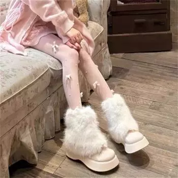 Популярные белые зимние сапоги на толстой подошве для женщин, зимние новые пушистые сапоги 2024 года, мягкие теплые малышки, короткие сапоги в иностранном стиле 55 белый