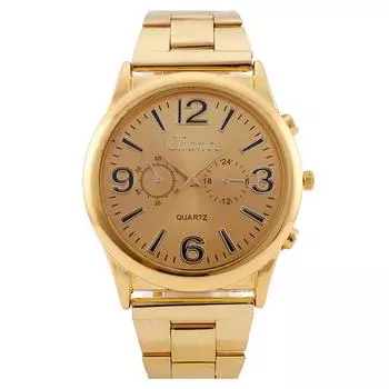 Популярные большие цифровые часы с тремя глазами, золотые мужские часы, мужские кварцевые часы со стальным ремешком