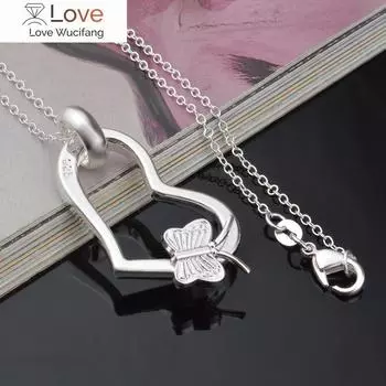 Популярные бренды 925 пробы серебряное колье с подвеской в виде бабочки в форме сердца для женщин, модные свадебные украшения для вечеринок, праздничные подарки