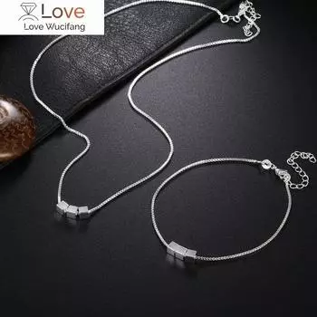 Популярные бренды 925 стерлингового серебра Pretty Square браслет ожерелье для женщин мода вечеринка свадебные аксессуары ювелирные наборы подарок