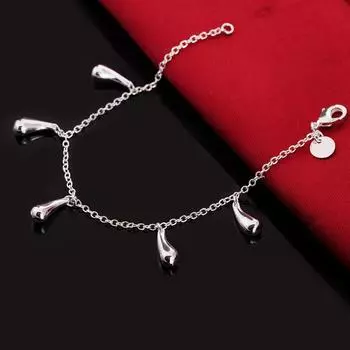 Популярные бренды, браслеты-цепочки из стерлингового серебра 925 пробы с каплями воды для женщин, роскошные ювелирные изделия, красивые подарки для свадебной вечеринки 20cm серебряный