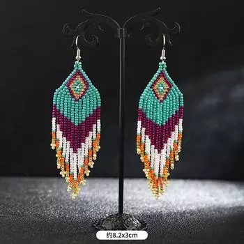 Популярные длинные серьги с бахромой из рисовых бусин ручной работы, богемные, ретро, нишевые, для личности и темперамента, отпускные серьги