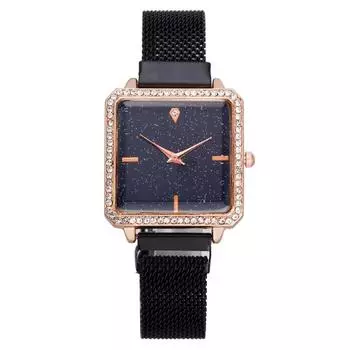 Популярные, хит продаж, модные квадратные женские часы со звездным небом, женские часы, кварцевые часы, железный магнит, женские часы с магнитом красный