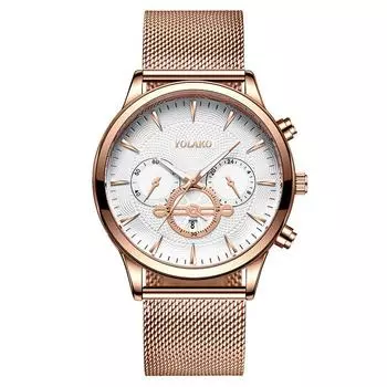 Популярные, хит продаж, модные мужские часы с тремя глазами и календарем, мужские часы с кварцевым сетчатым ремнем