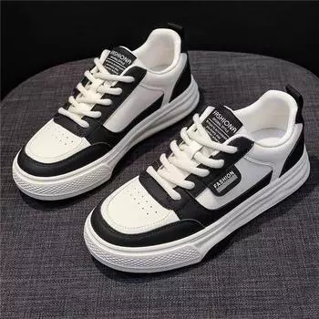 Популярные кожаные белые туфли женские 2024 осень новые туфли универсальные женские туфли толстые подошвы повседневная обувь спортивная обувь 35 чёрный