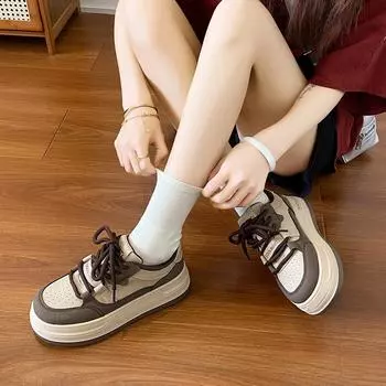 Популярные кроссовки на толстой подошве в гонконгском стиле для женщин, весна и осень 2025 года, новые модные универсальные повседневные спортивные кроссовки 35 коричневый