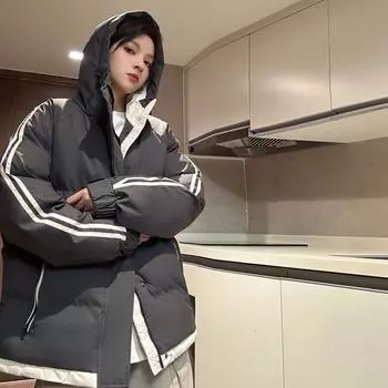 Популярные куртки с хлопковой подкладкой для мужчин, куртки с хлопковой подкладкой с двумя планками, зимние утолщенные, свободные и универсальные куртки с хлопковой подкладкой M