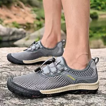Популярные летние дышащие мужские сетчатые туфли с тонкой головкой, свободные и легкие спортивные сетчатые туфли, мужские уличные забродные туфли 38 хаки