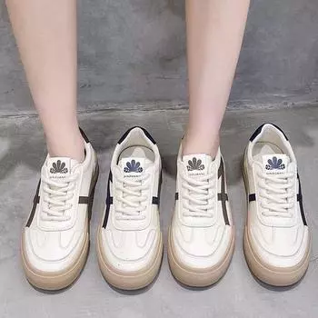 Популярные маленькие белые туфли летние женские 2024 осень новые дышащие туфли на толстой подошве ретро повседневные спортивные шикарные туфли 35 хаки