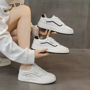 Популярные маленькие белые туфли женские 2024 осень новые женские туфли на плоской подошве со шнуровкой модные универсальные повседневные спортивные туфли для серфинга 35 чёрный