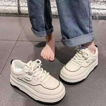 Популярные маленькие белые туфли женские летние 2025 новые туфли универсальные туфли на толстой подошве повседневная обувь женская спортивная обувь с круглым носком 35 хаки