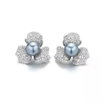 Популярные микро-инкрустированные циркониевые серьги-гвоздики с жемчугом-клевером из циркона, модные и элегантные серьги из серебра 925 пробы