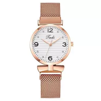 Популярные модные цифровые женские часы с бантом женские часы ленивый запад ферромагнитные часы магнит Милан ремень красный