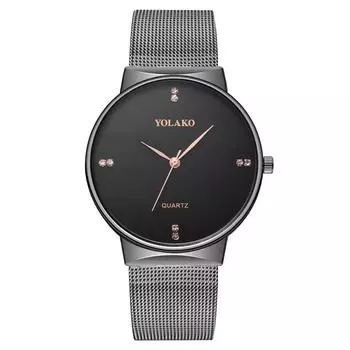 Популярные модные мужские часы с бриллиантами, мужские часы с сетчатым ремнем, кварцевые часы, мужские часы с миланским ремнем чёрный