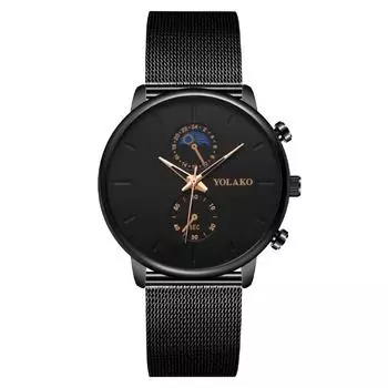 Популярные модные мужские часы с двумя глазами, мужские часы, кварцевые часы Milan с сетчатым ремешком