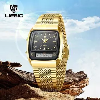 Популярные мужские часы LIEBIG с двойным механизмом и большим циферблатом, европейские и американские трендовые водонепроницаемые электронные часы с двойным дисплеем