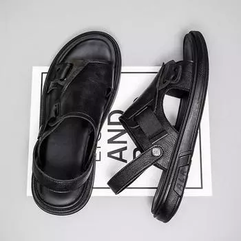 Популярные мужские сандалии, летняя пляжная обувь из натуральной кожи, мужские нескользящие повседневные классные тапочки для вождения 38