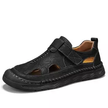 Популярные мужские туфли с отверстиями 2025 года, новые повседневные пляжные туфли с полыми дышащими сандалиями с головкой-мешком, большой размер 48 38