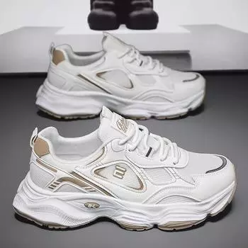 Популярные новинки 2025 года с толстой подошвой, увеличивающие рост, кроссовки для пап, сетчатые дышащие кроссовки для молодежи, нескользящие модные кроссовки для бега 39 чёрный