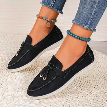 Популярные осенние новые модные туфли-одиночки 2024 года, универсальные удобные мокасины на плоской подошве, повседневная обувь для женщин 36 чёрный