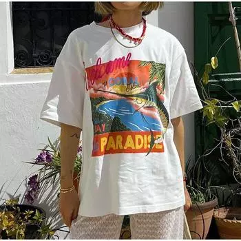 Популярные повседневные футболки с графическим принтом Harajuku Unlock Летняя уличная одежда Готическая одежда Все хлопковые оверсайз Y2k Топ Готическая женская одежда S белый