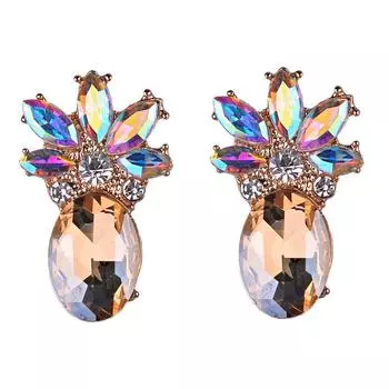 Популярные простые серьги-гвоздики со стразами и ананасом, женские модные серьги-гвоздики синий