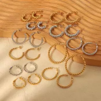 Популярные простые серьги-завитки C-типа из 18-каратного золота, высококачественные женские серьги из нержавеющей стали