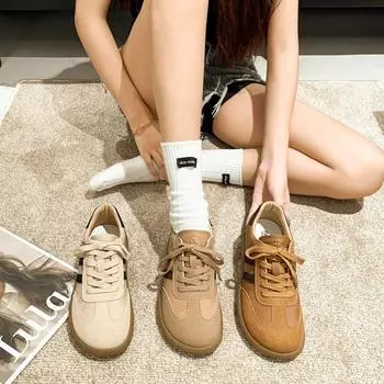 Популярные ретро немецкие кроссовки женские дышащие нескользящие плоские кроссовки весна 2025 года спортивные и развлекательные универсальные кожаные кроссовки для сноуборда 35 бежевый