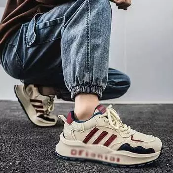 Популярные ретро-туфли с толстой подошвой с тремя перемычками, увеличивающие рост, мужские, весна 2025, универсальные, спортивные и повседневные туфли Forrest Gump 39 чёрный