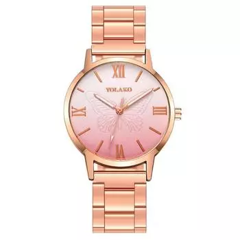 Популярные римские узоры с бабочкой, постепенная смена, женские часы, женские часы, стальной ремень, кварцевые часы, поставка в один клик красный