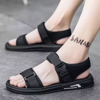 Популярные сандалии летние новые повседневные мягкие подошвы нескользящие пляжные туфли мужские дезодорирующие классные тапочки 39 чёрный