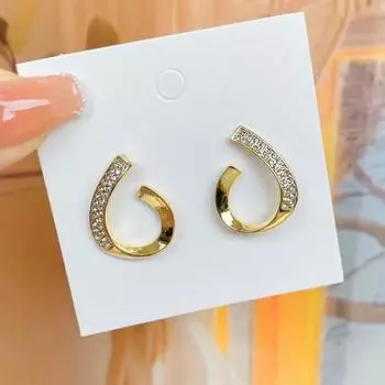 Популярные серьги-гвоздики тонкой работы, романтические геометрические серьги, сверкающие стразы, геометрическая форма, серьги-гвоздики для вечеринок, модные аксессуары золотистый