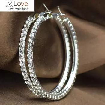 Популярные серьги со стразами 20 мм -90 мм, хрустальные круглые серьги-кольца, простые большие круглые посеребренные серьги-кольца для женщин
