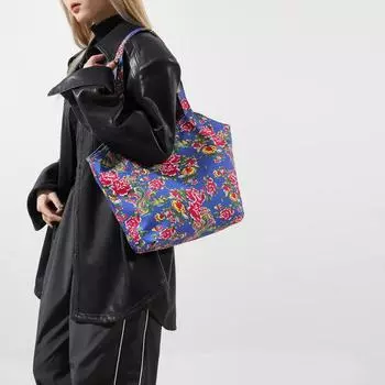 Популярные северо-восточные большие цветочные сумки 2024 года, новая женская сумка-тоут большой вместимости, этническая трендовая сумка через плечо, подмышечная сумка синий