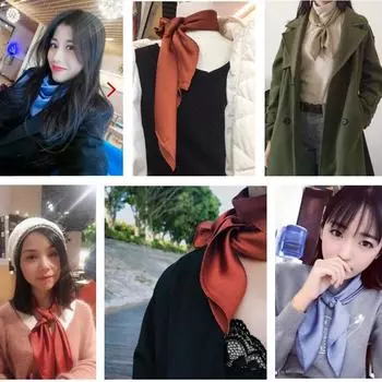 Популярные шейные шарфы шаль мода маленькая квадратная лента для волос бандана шарм хиджаб женский горячий новый галстук платок твердый конфетный цвет сумка декор 1шт 5