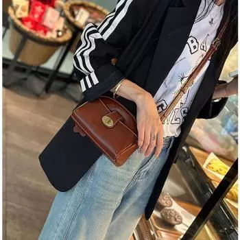 Популярные сумки Женская сумка из натуральной кожи Сумка для мобильного телефона Сумка через плечо Женская мини-сумка темно-коричневого