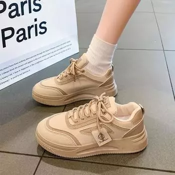 Популярные супер-огненные маленькие белые туфли женские 2025 осень новые универсальные туфли модные толстые подошвы со шнурками показать ноги маленькие повседневные туфли для доски 35