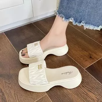 Популярные тапочки 2024 года женские 5 см верхняя одежда толстый низ нескользящий модный рост интернет-знаменитости выходят на улицу для отдыха 36