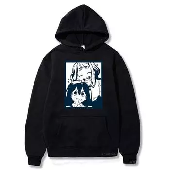 Популярные толстовки с капюшоном в стиле аниме «My Hero Academy» OCHACO URARAKA Asui Tsuyu, одежда в стиле манга, топы с капюшоном и принтом Kawaii, толстовки в стиле Харадзюку S чёрный