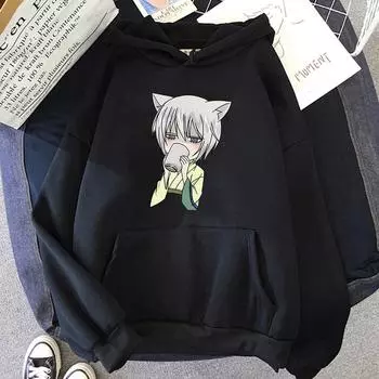 Популярные толстовки с капюшоном в стиле аниме Kamisama Kiss Manga Tomoe и Nanami, винтажные пуловеры, свободная толстовка с капюшоном для подростков, осенние мужские топы S чёрный