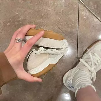 Популярные туфли Forrest Gump женские 2024 новые балетки тренировочные туфли на шнуровке вышитые универсальные легкие дышащие спортивные маленькие белые туфли 35