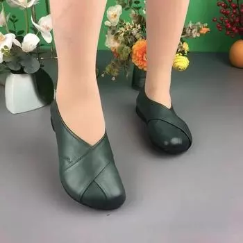 Популярные туфли на низком каблуке с мягкой подошвой для мам, туфли Doudou из мягкой кожи с неглубоким горлом, весна-осень 2024, новые туфли для поездок на работу с одной педалью для женщин 35 чёрный