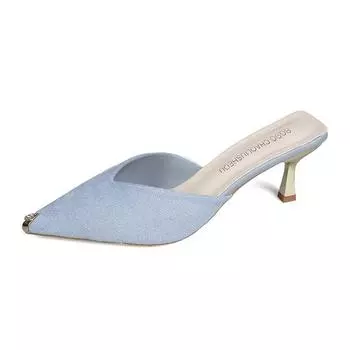 Популярные туфли-полушлепки с закрытым носком женские летние 2025 новые универсальные модные туфли на шпильке на полуплатформе с острым носком и высоким каблуком 33