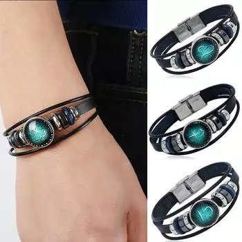 Популярные украшения, новый браслет из коровьей кожи с 12 созвездиями, многослойный простой парный браслет, унисекс