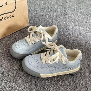 Популярные универсальные немецкие тренировочные кожаные белые туфли с толстой подошвой для женщин, весна 2025, новые туфли для отдыха и занятий спортом на доске, обувь для хлеба 35 серебряный