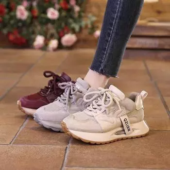 Популярные в Интернете туфли для папы на толстой подошве с завышенной подошвой, женские летние новые кроссовки с дышащей сеткой, женская обувь 35