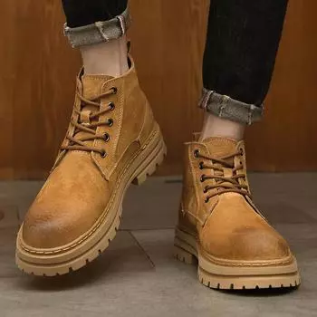 Популярные весенне-осенние верхние слои свиной кожи высокие уличные ботинки мужские высокие модные мотоциклетные ботинки Tubber нескользящая повседневная обувь 38 хаки